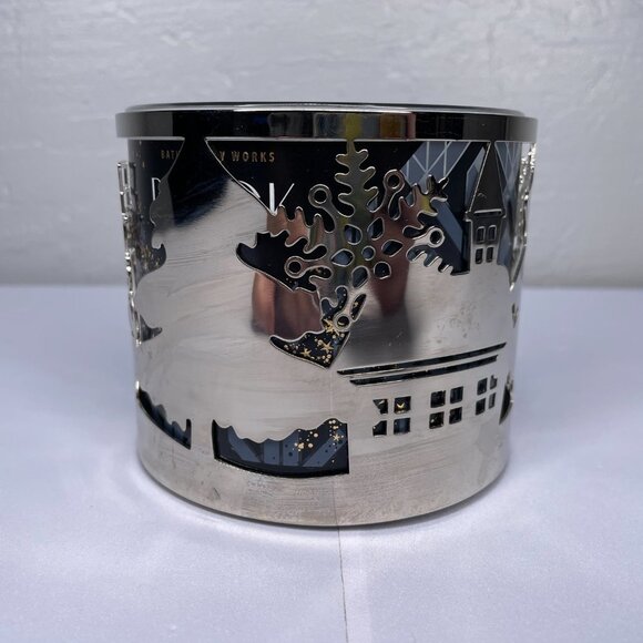 Slatkin Co Silver Metal Candle Holder Holiday House Snowman Snowflake Tree - Picture 2 of 6